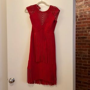 Herve leger red fringe cocktail dress